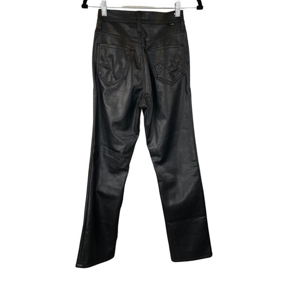 MOTHER | High Waisted Rider Ankle Black Faux Leather Jeans Wax On Wax Off 24 - Picture 6 of 16